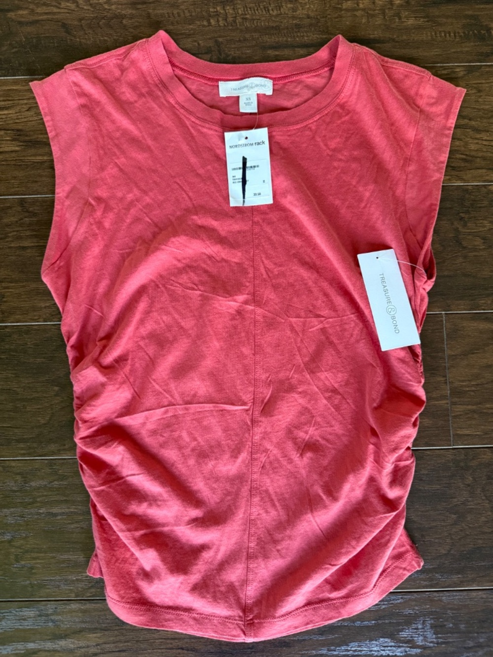 Treasure & Bond Red Cranberry Crew Neck Ruched Side Sleeveless Top XS NWT